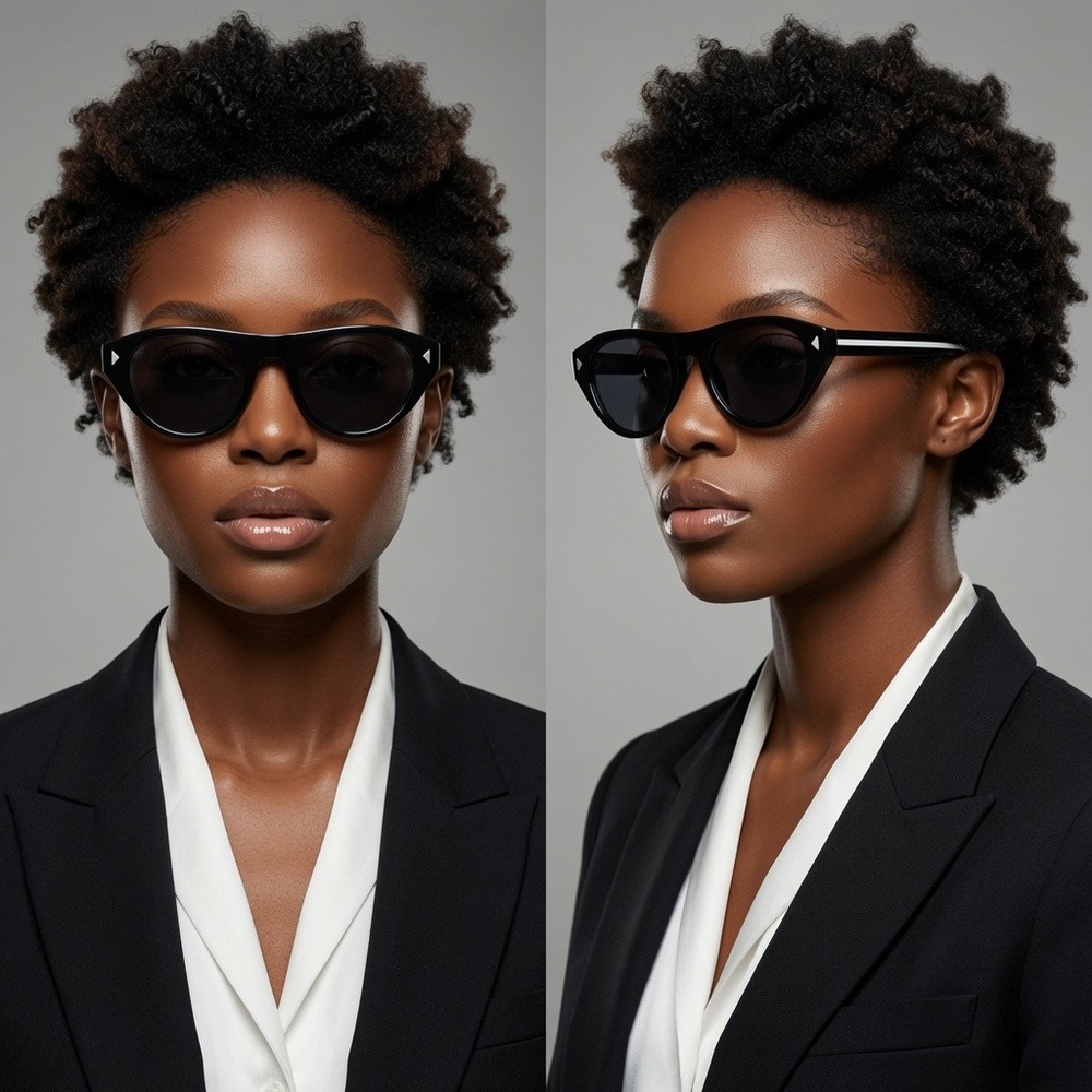 Women Black Geometric Cat Eye Sunglasses Mod Goth Sleek Luxury-look Eyewear New‎